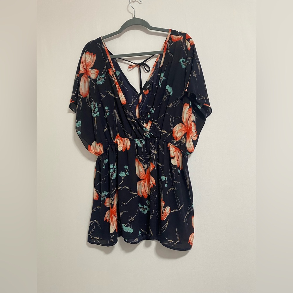 Torrid Floral Blouse - Black, Orange, Teal